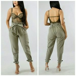 Olive Self Tie Pants